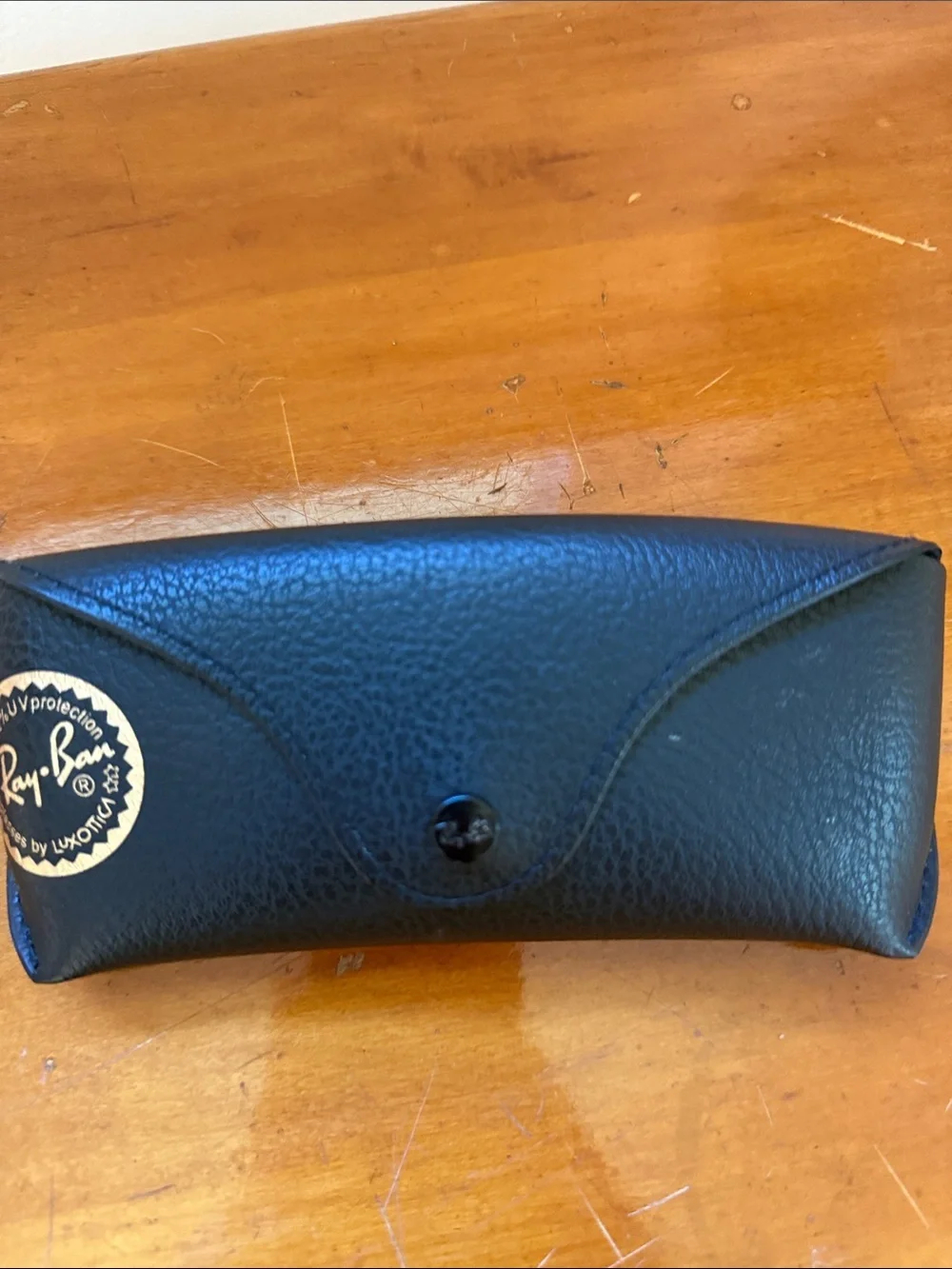 Ray-Ban Black Leather Sunglasses Case with Logo Sticker